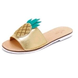 Kate Spade Pineapple Slide 10 Ibis Sandals Gold Metallic Leather Tropical Resort